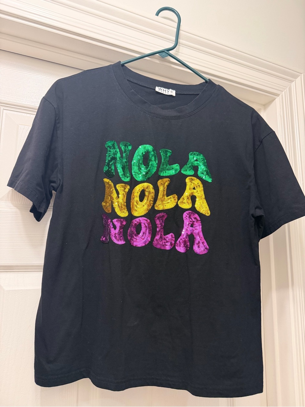 Women's Black Sequin NOLA Graphic Tee by RYRY